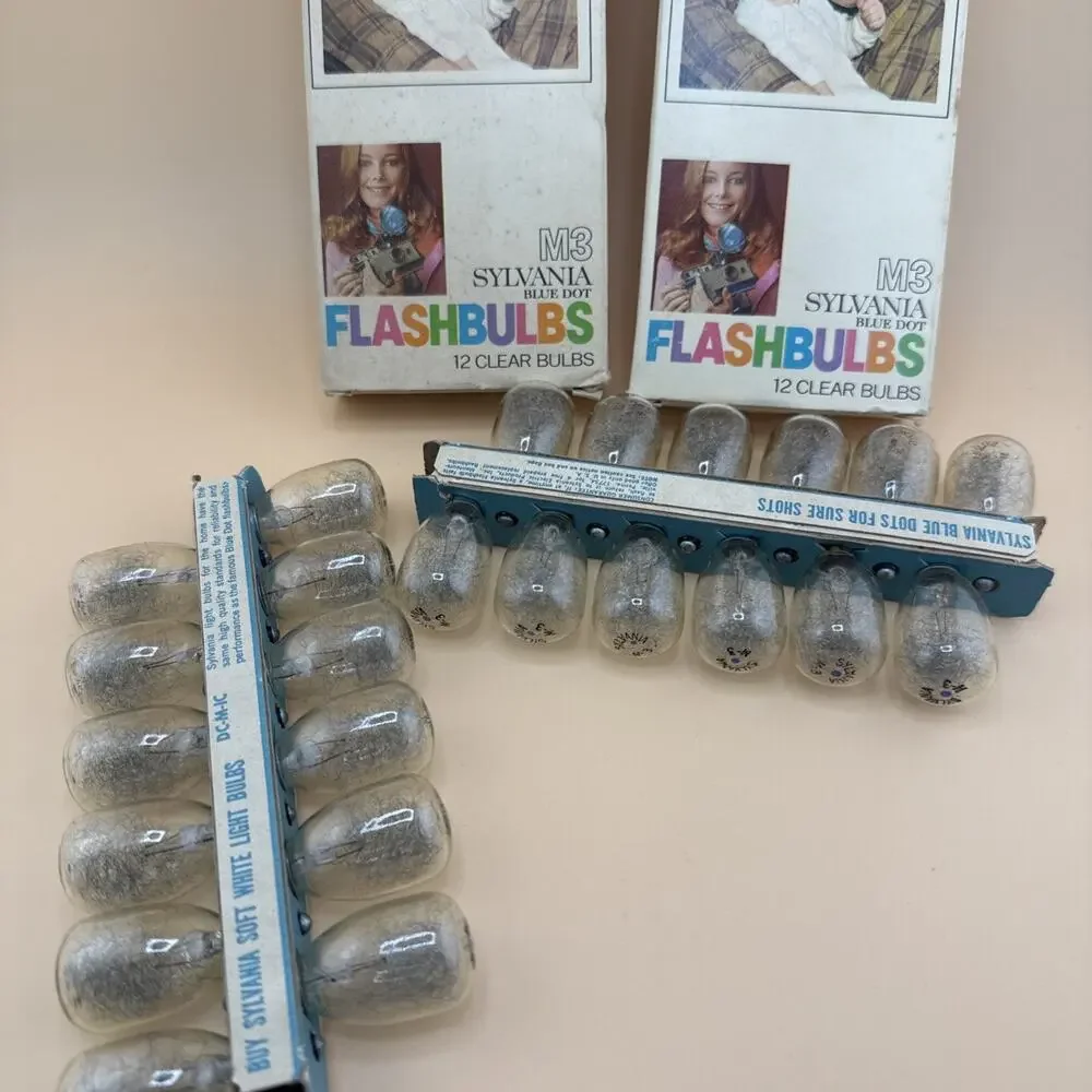 Vintage SYLVANIA Blue Dot FLASHBULBS M3. Original Box of 12 Clear Bulbs. 2 PACKS
